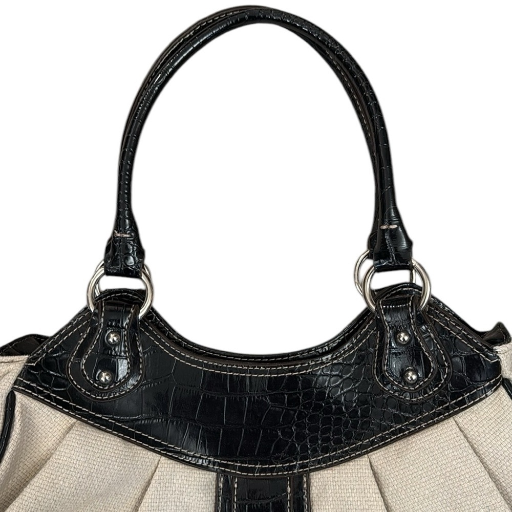 Nine West Y2K Ivory Woven Shoulder Bag Black Croc Patent Silver Buckle - Picture 13 of 16
